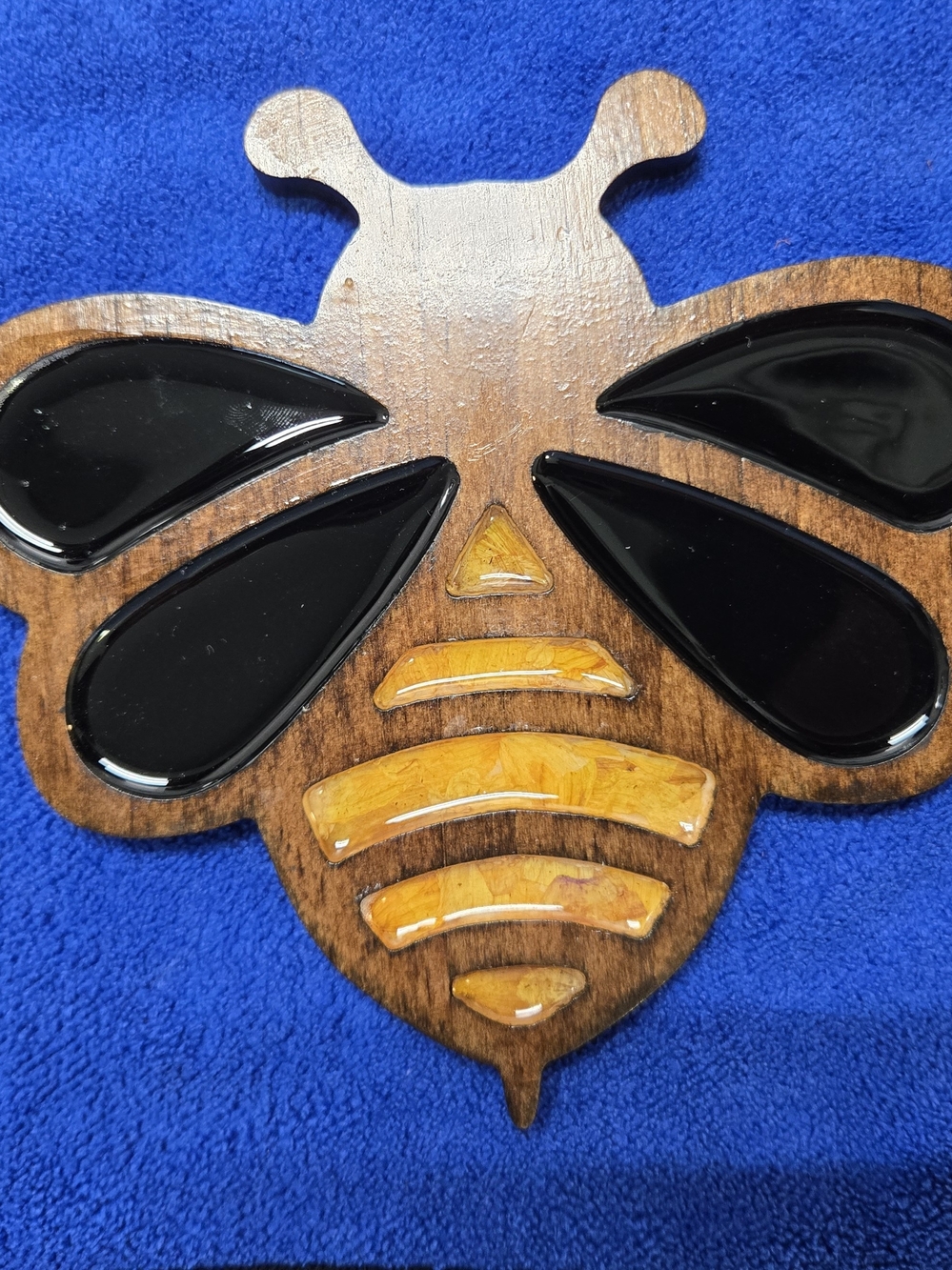 Handcrafted Bee Wall Art - Black and Amber Accent Yellow Dried Flowers